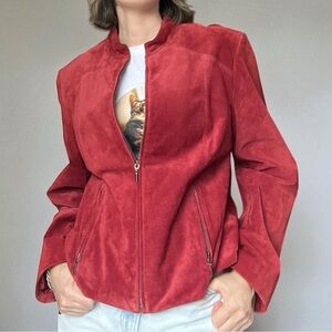 Valerie Stevens Suede Moto Jacket Dark Red Burgundy Large Y2K